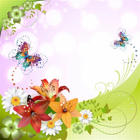 Springtime background with flowers and butterflies Stock Photo - Budget Royalty-Free & Subscription, Code: 400-05894169