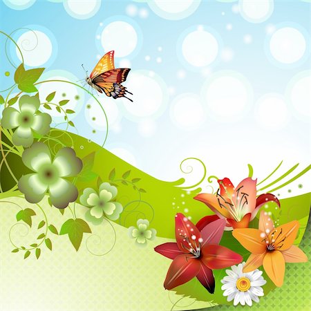 Springtime background with flowers and butterflies Stock Photo - Budget Royalty-Free & Subscription, Code: 400-05894184