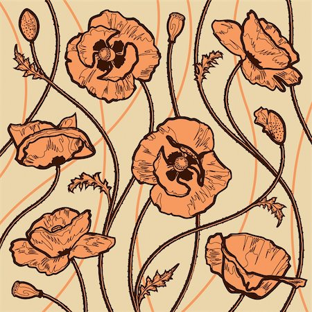 simsearch:400-05735360,k - Decorative poppies background. Vector illustration with clipping mask. Stock Photo - Budget Royalty-Free & Subscription, Code: 400-05894259