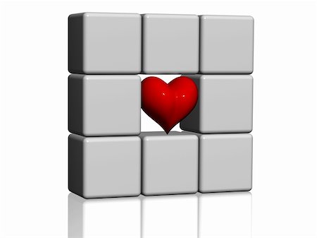 simsearch:400-05887181,k - arranged 3d white-grey cubes with one red heart in the centre Stock Photo - Budget Royalty-Free & Subscription, Code: 400-05894552