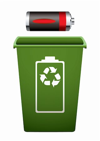 recharging batteries symbol - Dead battery with green recycle bin Stock Photo - Budget Royalty-Free & Subscription, Code: 400-05894964