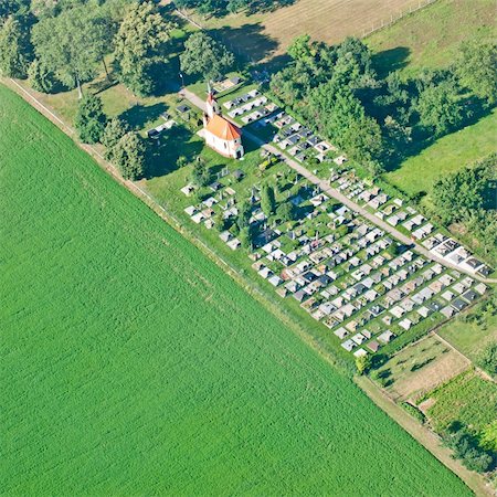 simsearch:400-04032243,k - Aerial view of the cemetery with a chapel Stock Photo - Budget Royalty-Free & Subscription, Code: 400-05896259