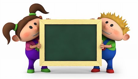 simsearch:400-04210606,k - cute kids holding a blank chalkboard - high quality 3d illustration Stock Photo - Budget Royalty-Free & Subscription, Code: 400-05897451