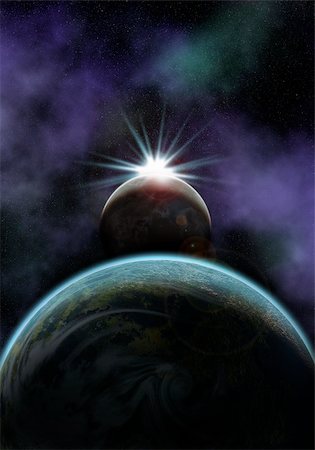 simsearch:400-05342470,k - illustration of a space scene with planet and moon. the sun is about to rise behind the moon Stock Photo - Budget Royalty-Free & Subscription, Code: 400-05898369