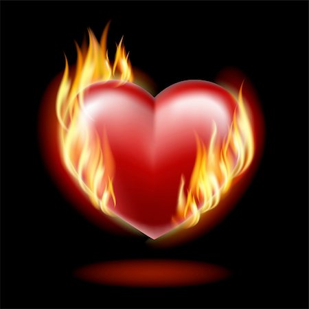 Heart on fire on a black background . EPS10. Mesh. Stock Photo - Budget Royalty-Free & Subscription, Code: 400-05899044