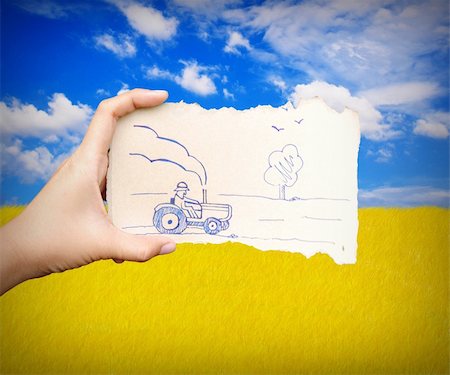 picture of farmland cartoon - Creative Drawing on blues sky background. Stock Photo - Budget Royalty-Free & Subscription, Code: 400-05890461