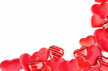 Frame made of various heart shaped decorations on white background Stock Photo - Budget Royalty-Free & Subscription, Code: 400-05890965