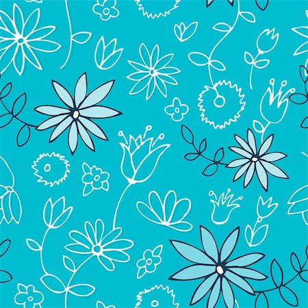 simsearch:400-06454217,k - Seamless pattern with flowers and leaves on a fresh marine blue Stock Photo - Budget Royalty-Free & Subscription, Code: 400-05891034