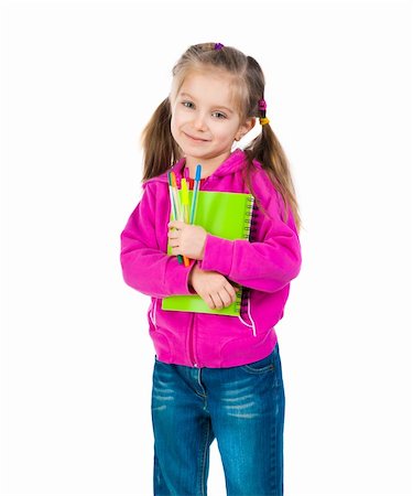 Cute schoolgirl with notebook on white background Photographie de stock - Aubaine LD & Abonnement, Code: 400-05891326