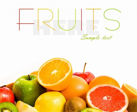 simsearch:400-04716078,k - Big assortment of fruits of a white background Stock Photo - Budget Royalty-Free & Subscription, Code: 400-05891332