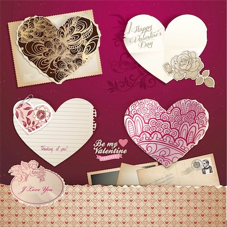 simsearch:400-06472080,k - Valentine's day hearts and elements – vector, vintage design Stock Photo - Budget Royalty-Free & Subscription, Code: 400-05891552