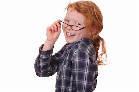 simsearch:400-07509444,k - Portrait of a young girl wearing glasses on white background Stock Photo - Budget Royalty-Free & Subscription, Code: 400-05891806