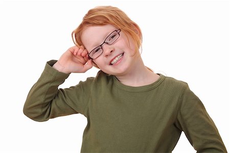 simsearch:400-07509444,k - Portrait of a young girl wearing glasses on white background Stock Photo - Budget Royalty-Free & Subscription, Code: 400-05891816