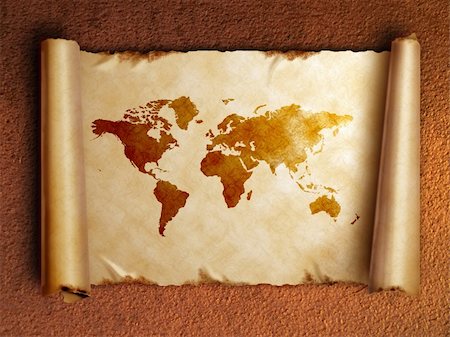 ancient scroll map with curled edges, on the old rusty background Stock Photo - Budget Royalty-Free & Subscription, Code: 400-05892187