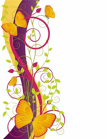 floral beautiful backgrounds - decorative floral card with  branches and butterflies Stock Photo - Budget Royalty-Free & Subscription, Code: 400-05893857
