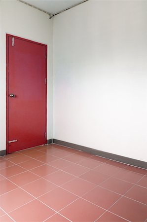 Red door corner white room and ceramic floor Stock Photo - Budget Royalty-Free & Subscription, Code: 400-05904638