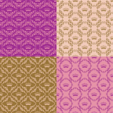 simsearch:400-05888512,k - Set of 4 seamless damask pattern. Each seamless pattern is grouped on a separate layer. Stock Photo - Budget Royalty-Free & Subscription, Code: 400-05904687