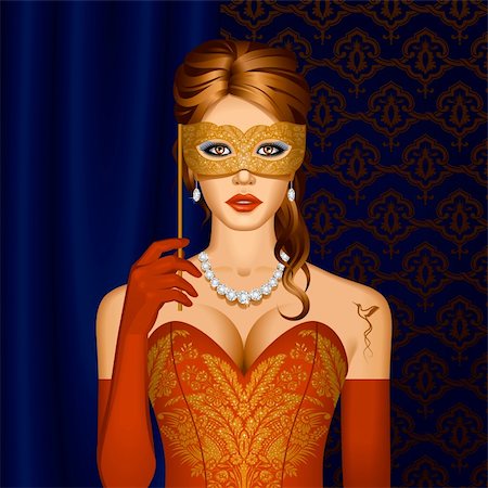 simsearch:400-05287348,k - Beautiful girl in a Venetian dress with a mask in her hand. Vector illustration. Stock Photo - Budget Royalty-Free & Subscription, Code: 400-05904729