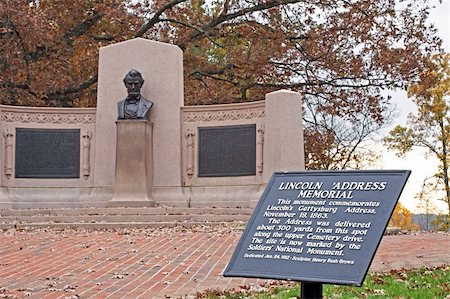 This monument in Gettysburg,Pennsylvania commemorates the Gettysburg Address delivered by President Abraham Lincoln on November 19,1863, during the American Civil War. Stock Photo - Budget Royalty-Free & Subscription, Code: 400-05905125