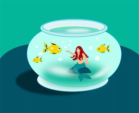 A mermaid sitting in a goldfish     bowl with three goldfish. Stock Photo - Budget Royalty-Free & Subscription, Code: 400-05905712