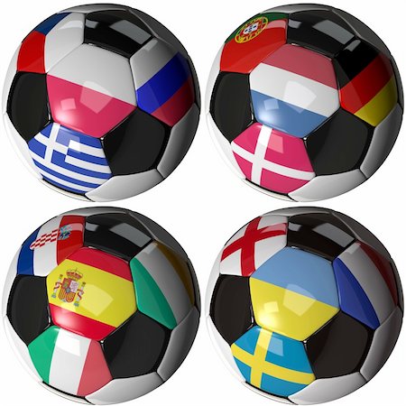 High quality, hi-res 3D render of four soccer balls carrying the flags of all sixteen competing teams of the 2012 European Soccer Championship ordered by groups. Clipping pathes included. Stock Photo - Budget Royalty-Free & Subscription, Code: 400-05905869