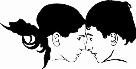 sketch of boy and girl face to face looking at each other Stock Photo - Budget Royalty-Free & Subscription, Code: 400-05906608