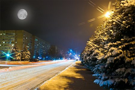 Night snowy road in the small town in Ukraine Stock Photo - Budget Royalty-Free & Subscription, Code: 400-05906992