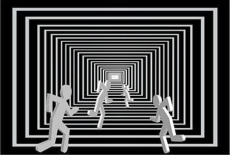 people running scared - Running person vector. Square corridor. Light at the end of tunnel. Abstract illustration Stock Photo - Budget Royalty-Free & Subscription, Code: 400-05907290