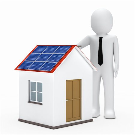 environmental business illustration - businessman stand next a house with solar Stock Photo - Budget Royalty-Free & Subscription, Code: 400-05907504