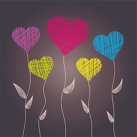 simsearch:400-05891430,k - Abstract heart flowers, vector background Stock Photo - Budget Royalty-Free & Subscription, Code: 400-05907975