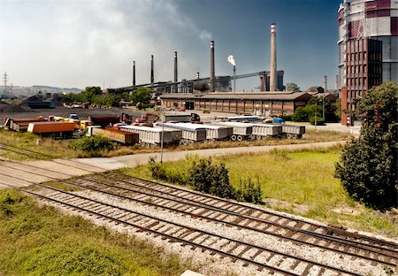 simsearch:400-05040563,k - Industry trucks railway co2 chimney industrial building Stock Photo - Budget Royalty-Free & Subscription, Code: 400-05909201