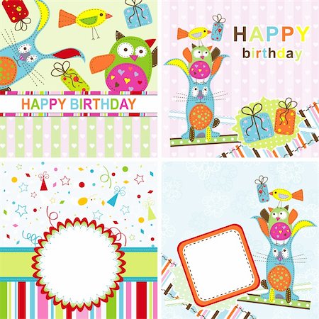scrapbook circle card - Template birthday greeting card, vector illustration Photographie de stock - Aubaine LD & Abonnement, Code: 400-05909507
