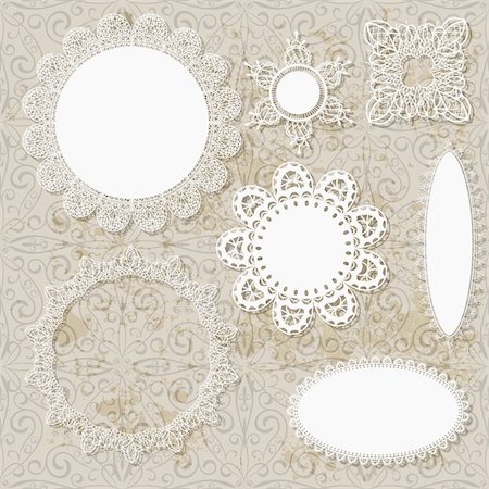 vector lacy scrapbook napkin design patterns on seamless grungy background Stock Photo - Budget Royalty-Free & Subscription, Code: 400-05909805