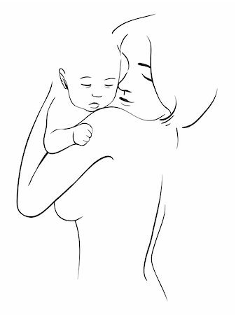 Mother and child sketch on white background Stock Photo - Budget Royalty-Free & Subscription, Code: 400-05900133