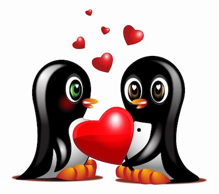 dwarf - illustration of couple cute penguins with red hearts Stock Photo - Budget Royalty-Free & Subscription, Code: 400-05900160