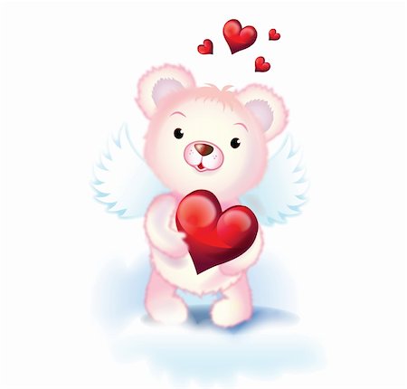 dwarf - cute pink cupid bear with wings and red hearts Stock Photo - Budget Royalty-Free & Subscription, Code: 400-05900346