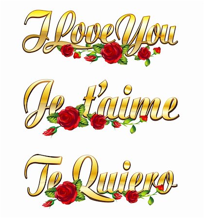 simsearch:400-05887181,k - text I love you, Je t'aime and Te quiero with red roses Stock Photo - Budget Royalty-Free & Subscription, Code: 400-05900342