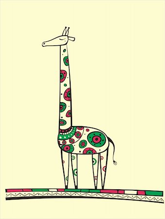 Illustration of giraffe, produced in ethno style with the unique colour Stock Photo - Budget Royalty-Free & Subscription, Code: 400-05901132