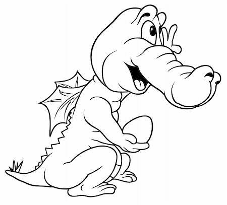 drake - Little Dragon - Black and White Cartoon Illustration, Vector Stock Photo - Budget Royalty-Free & Subscription, Code: 400-05901272