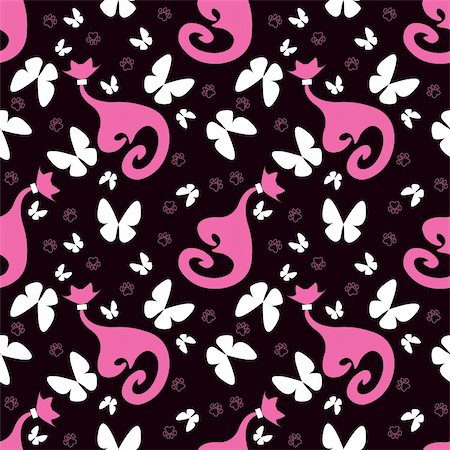 Seamless pattern with pink cats and butterfly Stock Photo - Budget Royalty-Free & Subscription, Code: 400-05901535