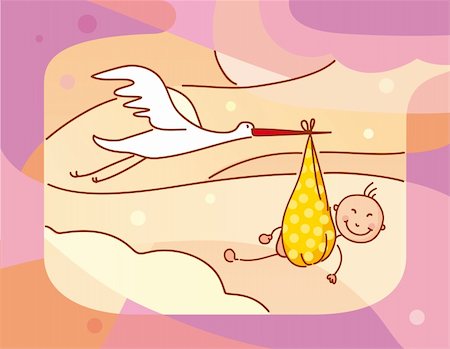 stork vector - Illustration with a delivering a cute baby boy Stock Photo - Budget Royalty-Free & Subscription, Code: 400-05902177