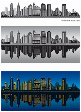 Philadelphia skyline with reflection in water Stock Photo - Budget Royalty-Free & Subscription, Code: 400-05902962