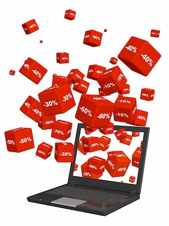 Laptop and red boxes with the goods at a discount. Objects isolated over white Stock Photo - Budget Royalty-Free & Subscription, Code: 400-05903250