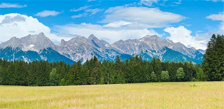 simsearch:400-05135647,k - Alps mountain meadow tranquil summer panorama  (Austria, Gosau village outskirts).  Two shots composite picture. Stock Photo - Budget Royalty-Free & Subscription, Code: 400-05903987