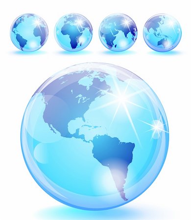 Set of 5 bright blue earth marbles. Eps 10 transparencies used on other than normal blending mode. Stock Photo - Budget Royalty-Free & Subscription, Code: 400-05914243