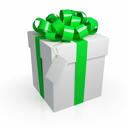 simsearch:400-04374732,k - White gift box with a green ribbon. Isolated on white. 3d rendered. Stock Photo - Budget Royalty-Free & Subscription, Code: 400-05915422