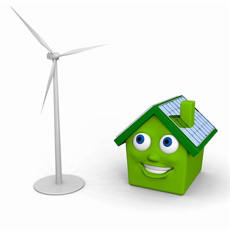 solar panel home - Happy little green house with solar panels on the roof with model of a wind turbine Stock Photo - Budget Royalty-Free & Subscription, Code: 400-05916824