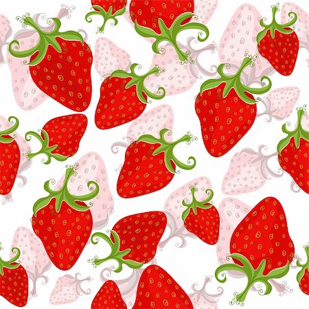 simsearch:400-05741762,k - Seamless white floral pattern with red strawberries(vector) Stock Photo - Budget Royalty-Free & Subscription, Code: 400-05916875