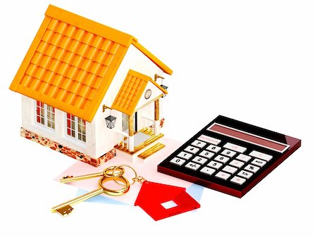 simsearch:400-04084846,k - Two gold keys, house and calculator. Objects isolated over white Stock Photo - Budget Royalty-Free & Subscription, Code: 400-05917155
