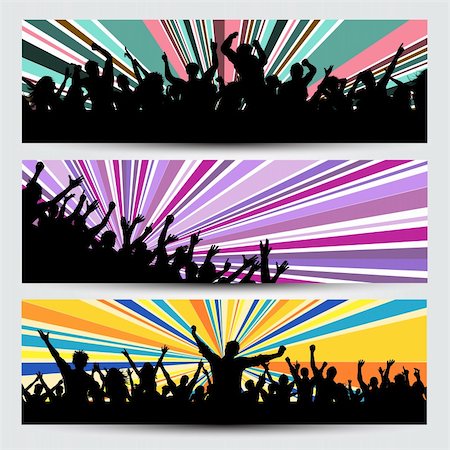 simsearch:400-04389591,k - Collection of three different party crowd banner designs Stock Photo - Budget Royalty-Free & Subscription, Code: 400-05917563